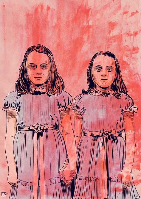 The Shining Drawing, Shining Drawing, King Queen Tattoo, The Shining Twins, Villain Character, Slasher Movies, Horror Movie Art, Storyboard Artist, Dark Art Drawings