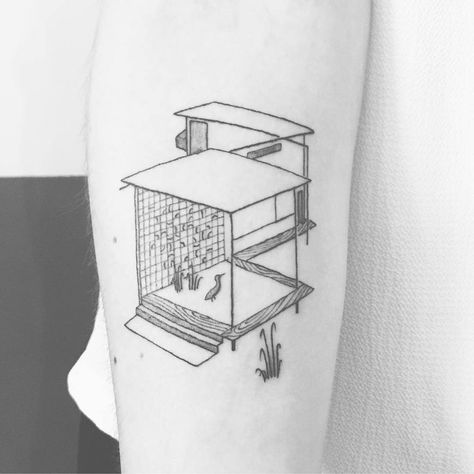 Tattoo Of Buildings, Small Architecture Tattoo, Architecture Inspired Tattoo, Architecture Tattoo Ideas, Architecure Tattoos, Building Tattoo, Spade Tattoo, Landscape Tattoo, Upper Arm Tattoos