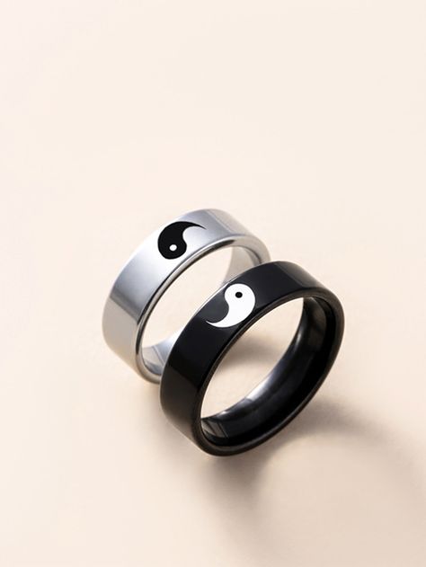 Free Returns ✓ Free Shipping✓. 2PCS White Black Yin yang Ring Stainless Steel Band Couple Ring- Ring Sets at SHEIN. Yin Yang Ring, Band Couple, Getting Hitched, Yin And Yang, Couple Rings, Stainless Steel Band, Rings Bracelets, Necklace And Earrings, Yin Yang