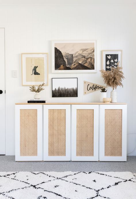 Ivar Cabinet, Diy Buffet, Cabinet Hack, Cane Sideboard, Ikea Ivar Cabinet, Stylish Sideboards, Revamp Furniture, Ikea Ivar, Ikea Furniture Hacks