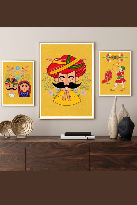 Rajasthani Art Wall Decor Art Rajasthani Art Design, Rajasthani Wall Art, Rajasthani Art, Bedroom Drawing, Art Traditional, Wall Painting Decor, Painting Decor, Madhubani Painting, Diy Gift Box