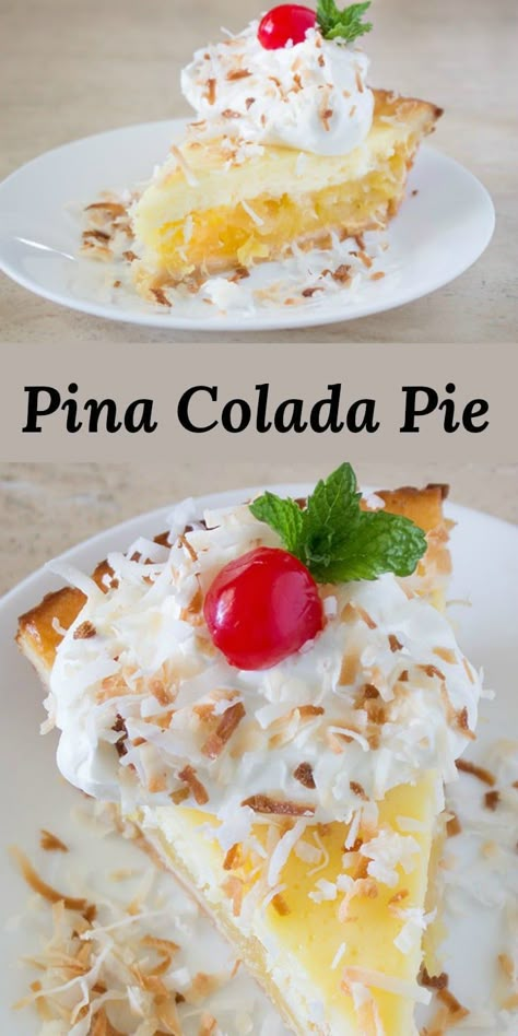 Tropical Bridal Shower Food, Pina Colada Pie Recipe, Pina Colada Pie, Dessert Coconut, Cheesecake Baked, Coconut Crust, Pineapple Pie, Tropical Desserts, Favorite Pie Recipes