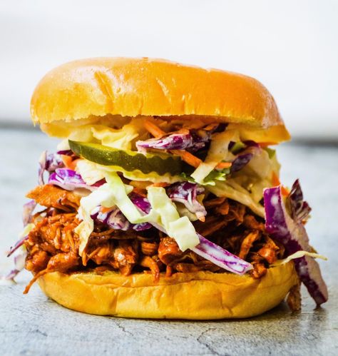 Shredded BBQ Chicken & Coleslaw Quick Pickles Cucumbers » Bbq Chicken Coleslaw Sandwich, Bbq Chicken Sandwich With Coleslaw, Bbq Chicken Coleslaw, Chicken And Coleslaw, Pickles Cucumbers, Chicken Coleslaw, Coleslaw Sandwich, Bbq Sandwiches, Lunch Dishes