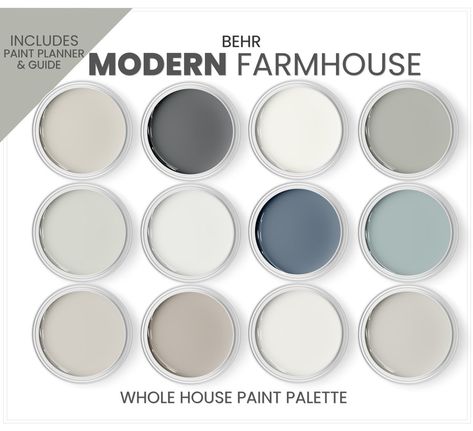 Behr Modern Farmhouse Color Palette Paint Colors Includes - Etsy French Country Paint Colors, Modern Farmhouse Color Palette, Country Paint Colors, Modern Farmhouse Paint Colors, Farmhouse Color Palette, Coastal Neutral, Farmhouse Color, Repose Gray Sherwin Williams, Behr Paint Colors