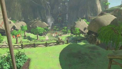 World Building Art, Zelda Aesthetic, Kakariko Village, Ghibli Scenes, Forest Village, Zelda Totk, Age Of Calamity, Fantasy Vibes, Legend Of Zelda Botw