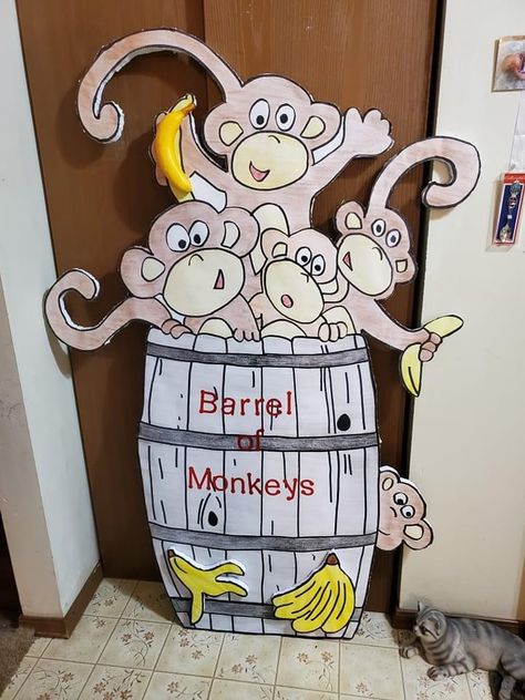 Hallway Decorations, Board Game Themes, Vacation Bible School Craft, 2023 Decor, Brick Fireplaces, Painted Brick Fireplaces, Vbs 2023, Barrel Of Monkeys, Vbs Ideas