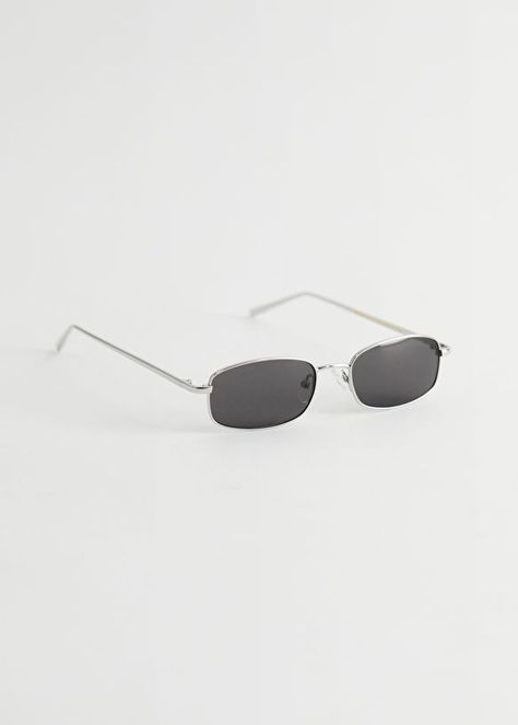 Rectangular Slim Frame Sunglasses - Silver - Sunglasses - & Other Stories US Rectangular Shades Glasses, Rectangle Sunglasses Men, Slim Sunglasses, Anna Davis, Narrow Sunglasses, Sunglasses Rectangle, Sunglasses Rectangular, Small Sunglasses, Silver Sunglasses