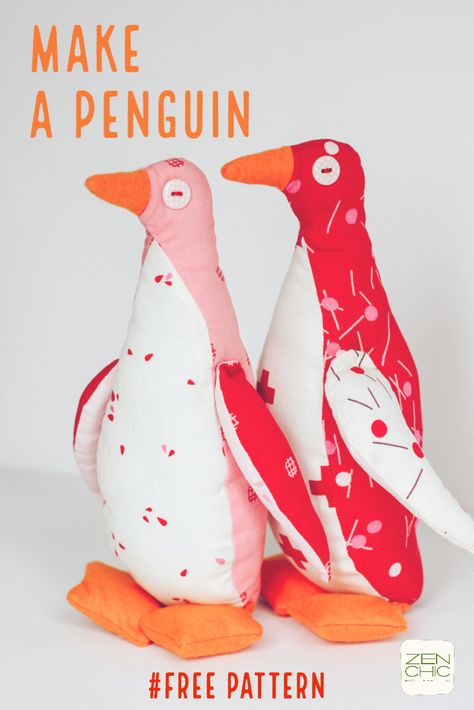 Penguin Stuffy Pattern, Penguin Plushie Pattern, Stuffed Penguin Sewing Pattern Free, Free Pattern Stuffed Animal, Penguin Sewing Pattern Free, Fabric Birds Pattern Free, Adorable Penguins, Tiled Quilt, Memory Bears