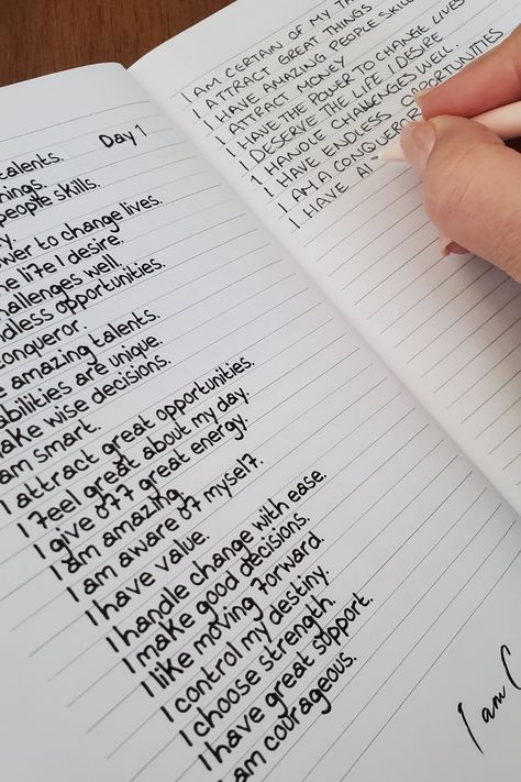 Taken from Sandra Easton’s Affirmations Notebook Series, which is a collection of monthly guides to help you on your journey to have an attitude of resilience, confidence, creativity, gratefulness, and abundance! Each notebook are sold separately based on its title. The notebook starts with a definition of what affirmations are, rules to follow, examples good and bad affirmations and a full page of affirmations based on the theme of that book to get you started. Confidence, Abundance, etc. Vision Board Notebook, Affirmation Notebook, Manifestation Notebook, Write Affirmations, Confidence Affirmations, Create Reality, Bullet Journal Paper, Spiritual Manifestation, Bad Vibes