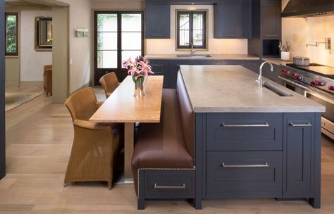 leather-bench-seating-kitchen Modern Banquette, Bench Seating Kitchen, Kitchen Table Bench, Kitchen Island Bench, Island Table, Kitchen Island Table, Kitchen Seating, Kitchen Island With Seating, Banquette Seating