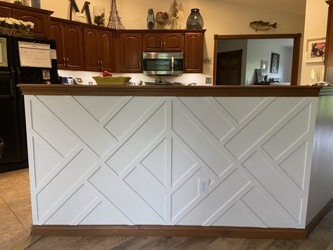 Half Wall Countertop, Half Wall With Bar Top, Kitchen Bar Counter Ideas Half Walls, Half Wall With Countertop, Half Wall Countertop Bar, Bar Front Ideas, Retail Counter, Diy Home Bar, Bar Fronts