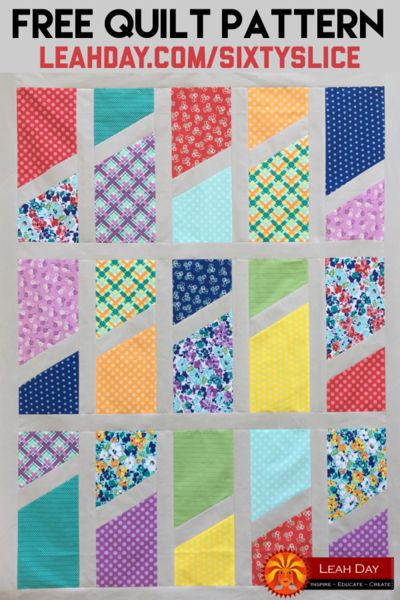 Quick Quilt Pattern with Leah Day-Sixty Slice Free Quilt Pattern Do you have a stash of fat eighths or fat quarters that you don't know what to do with? Consider slashing and stitching to create this Sixty Slice quilt! The Sixty Slice quilt is super fast and easy to piece, but the whole process will be faster and easier if you prewash, starch, and press your fat eighth cuts of fabric first. Pineapple Quilt Pattern, Fat Quarter Quilt Pattern, Quick Quilt, Fat Quarter Quilt, Scrap Quilt Patterns, Beginner Quilt Patterns, Easy Quilt Patterns, Star Quilt Patterns, Quilting For Beginners