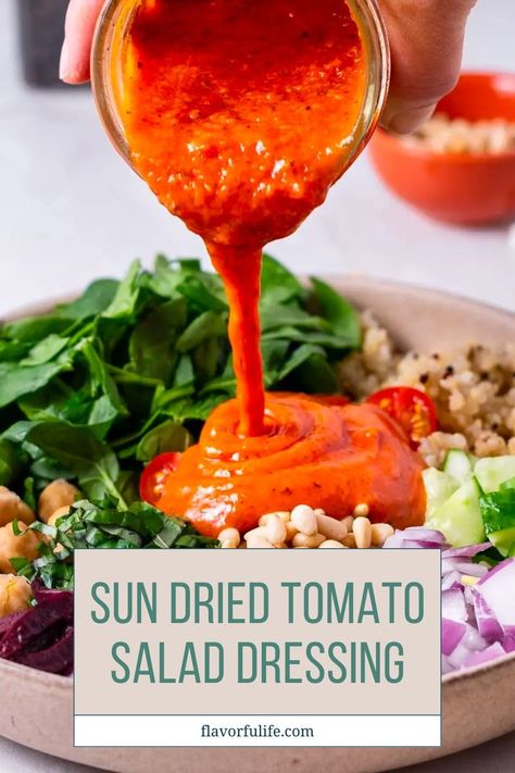 This tomato vinaigrette dressing is one for the books. Perfect on greek salads, pasta salad, or simply as a dip for veggies, it's hard to beat. I'm simply crazy about this sun dried tomato vinaigrette recipe! Tap through to see step by step how to recreate this homemade tomato salad dressing for yourself. Sun Dried Tomato Vinaigrette Recipe, Tomato Vinaigrette Dressing, Sun Dried Tomato Salad, Dried Tomato Salad, Sun Dried Tomato Vinaigrette, Tomato Salad Dressing, Greek Salads, Tomato Vinaigrette, Salads Pasta