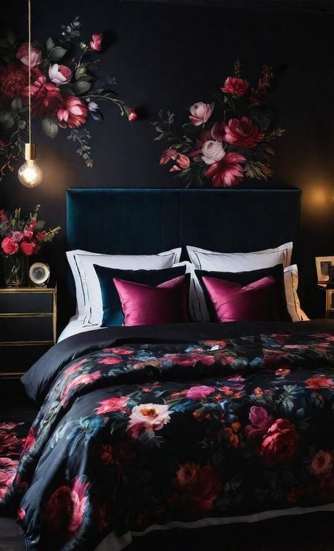 Moody Feminine Bedroom, Modern Romantic Bedroom, Girly Interior, Feminine Bedroom Ideas, Feminine Bedroom Design, Astronomy Tower, Dark Feminine Bedroom, Dark Romantic Bedroom, Bedroom Girly