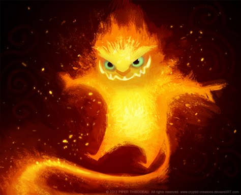 DAY 374. Fire Imp by Cryptid-Creations.deviantart.com on @DeviantArt Cute Fire Elemental, Wildfire Spirit Dnd, Fire Creature Art, Fire Monster Art, Fire Spirit Art, Flame Creature, Fire Sprite, Fire Creature, Cryptid Creations