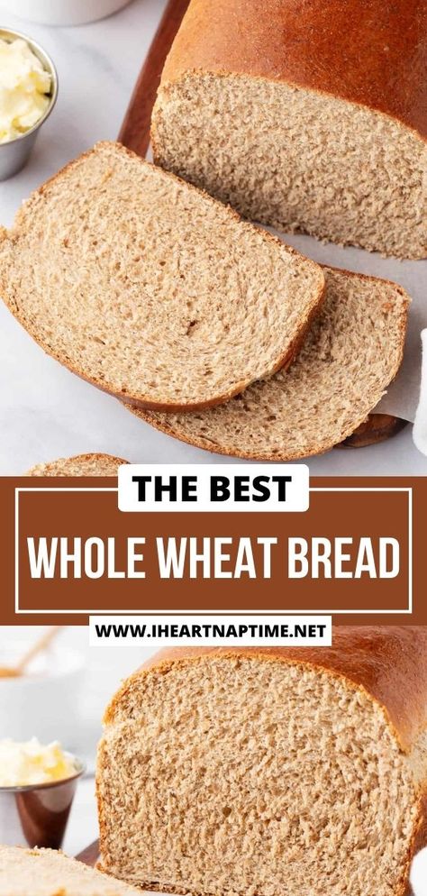 It’s easy to make whole wheat bread! This no-fail homemade bread recipe bakes up golden brown into a wholesome loaf with a soft, hearty texture perfect for sandwiches. 100% Whole Wheat Bread Recipe, Easy Whole Wheat Bread Recipes, Whole Wheat Bread Machine Recipes, Easy Whole Wheat Bread, Homemade Wheat Bread, Wheat Sandwich Bread Recipe, Best Whole Wheat Bread, Homemade Bread Loaf, Homemade Whole Wheat Bread