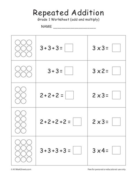 Repeated Addition - Add and Multiply - Grade 1 Worksheets 1st Grade Multiplication Worksheets, Addition And Multiplication Worksheets, Repeated Addition Worksheets Grade 2, Repeated Addition Worksheets For Grade 1, Multiply Worksheet Grade 2, Maths Multiplication Worksheets Grade 1, Addition Grade 1 Worksheets, Maths Grade 1 Worksheets, Multiplication Worksheets Grade 1