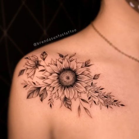 https://www.instagram.com/p/Cbsn2ZruT0e/?utm_medium=share_sheet I Am Because You Are Tattoo, Sunflower Tattoo Shoulder, Upper Arm Tattoos, Back Of Shoulder Tattoo, Sunflower Tattoos, Shoulder Tattoos For Women, Collar Bone Tattoo, Tattoo Feminina, Sunflower Tattoo