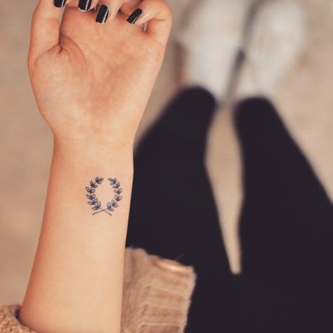 Laurel = Victory Victorious Tattoo, Simple Neck Tattoos, Victory Tattoo, Laurel Wreath Tattoo, Cool Tattoos For Girls, Wreath Tattoo, Cool Wrist Tattoos, Wrist Tattoos For Women, Crown Tattoo