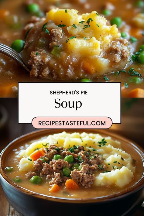 This comforting Shepherd’s Pie Soup combines hearty ground beef, vegetables, and creamy mashed potatoes in a rich broth. Perfect for chilly evenings, it’s a delicious twist on the classic shepherd’s pie, bringing warmth and flavor to your dinner table. Shepherds Pie Soup, Shepherd's Pie Recipe, Bowl Meals, Best Breakfast Casserole, Liquid Food, Soup With Ground Beef, Good Soup, Shepherds Pie Recipe, Soups Stews Chilis