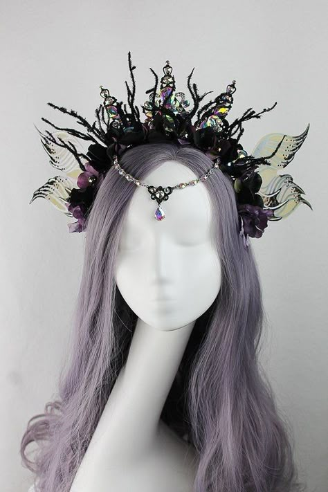 Faerie Crown, Headdress Festival, Fairytale Crown, Fairy Headpiece, Fantasy Crown, Crown Headdress, Gossamer Wings, Fairy Crown, Black Fairy