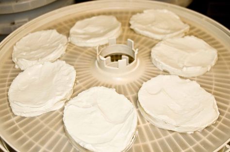 Dehydrated yogurt disk snacks. You could even spoon fruit on top to create a snack and yogurt snack. Sweet deal! Yoghurt Drops Dehydrated, Dehydrator Yogurt Drops, Dehydrating Yogurt, Dehydrated Yogurt Drops, Dehydrate Yogurt, Dehydrated Yogurt, Dehydration Recipes, Dehydrator Ideas, Storing Food Long Term