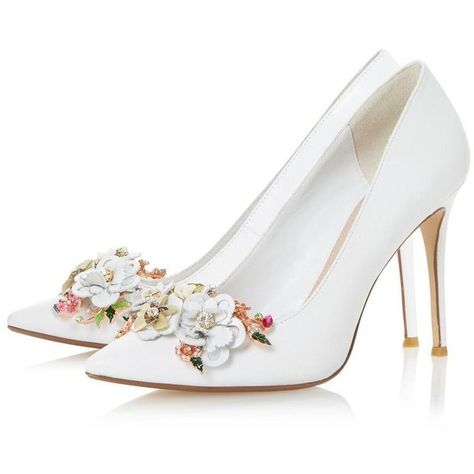 AZALEA - Flower Garden High Heel Court Shoe - white | Dune London ($135) ❤ liked on Polyvore featuring shoes, pumps, heels, high heel shoes, slip-on shoes, white shoes, high heel pumps and pointy-toe pumps Heels Flower, Dune London Shoes, Heels Floral, White High Heel Shoes, Azalea Flower, White Slip On Shoes, Shoe Makeover, Floral Pumps, Heels White