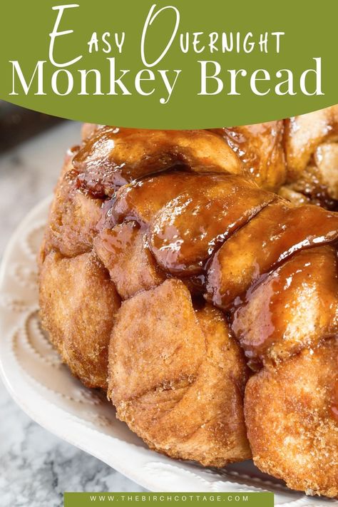 Easy Overnight Monkey Bread Recipe - The Birch Cottage Monkey Bread With Rhodes Rolls Overnight, Overnight Monkey Bread Rhodes, Overnight Monkey Bread, Biscuit Monkey Bread, Homemade Monkey Bread, Rhodes Bread, Rhodes Dinner Rolls, Easy Monkey Bread, Frozen Dinner Rolls