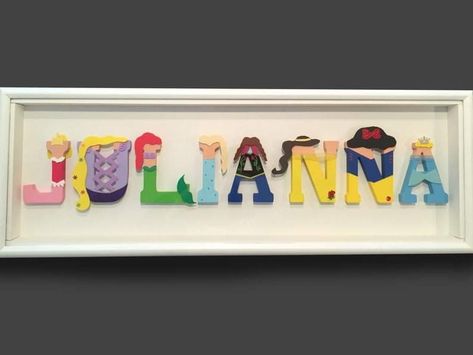 Letter Pictures, Wooden Letter Ideas, Princess Frame, Peter Pan Nursery, Disney Letters, Bunny Room, Disney Princess Babies, Painting Wooden Letters, Letter Crafts