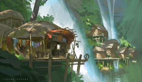 ArtStation - Falls Village , Jeremy Fenske Fantasy Village, Location Inspiration, My Fantasy World, Fantasy House, Fantasy City, Fantasy Places, Fantasy Art Landscapes, 판타지 아트, Environment Design