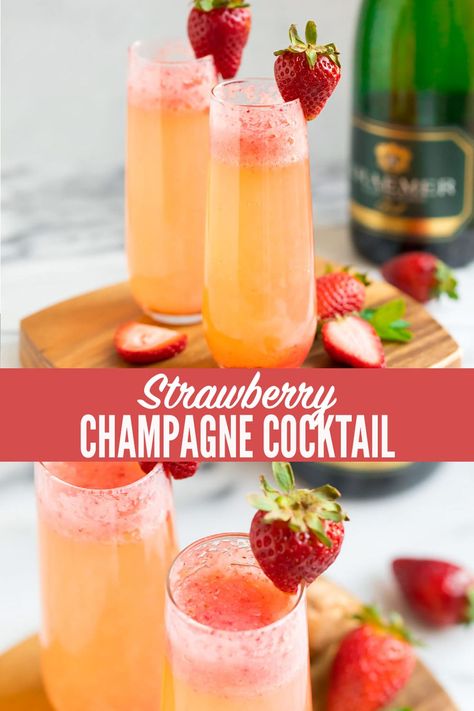 Strawberry Champagne Cocktail, Brunch Cocktail Recipes, Recipe For A Crowd, Champagne Recipes Cocktails, Bellini Recipe, Champagne Drinks, Berry Recipes, Keto Cocktails, Party Drinks Alcohol