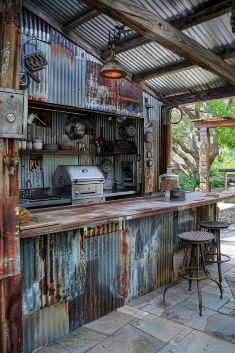 Whether big or small, outdoor kitchen ideas can bring all the hardworking elements of an indoor cooking space to your deck or patio. Rustic Outdoor Kitchens, Outdoor Bbq Area, Outdoor Cooking Area, Patio Grill, Build Outdoor Kitchen, Outdoor Kitchen Ideas, Outdoor Bbq Kitchen, Kitchen Rustic, Backyard Pavilion