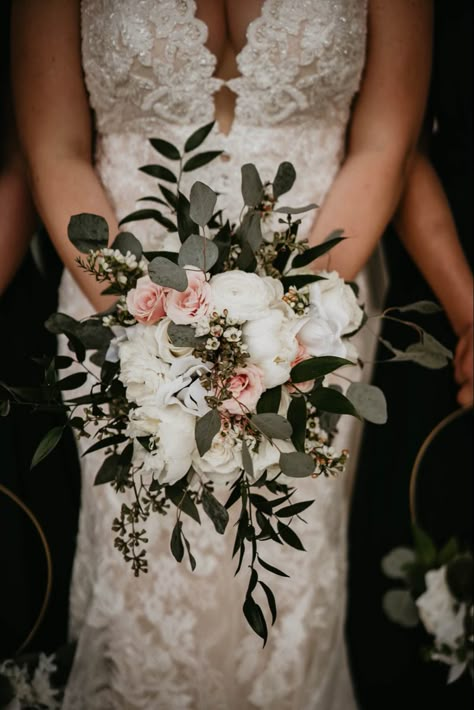 Fall Wedding Sage Green And Blush, Sage Bride Bouquet, Sage Green Dusty Rose Wedding Bouquet, Dusty Rose And Sage Green Bridal Bouquet, White And Pink Rose Bouquet With Eucalyptus, Sage Green And Blush Boho Wedding, Sage Green And Blush Wedding Florals, Dusty Pink White Green Wedding, Blush And Olive Green Wedding