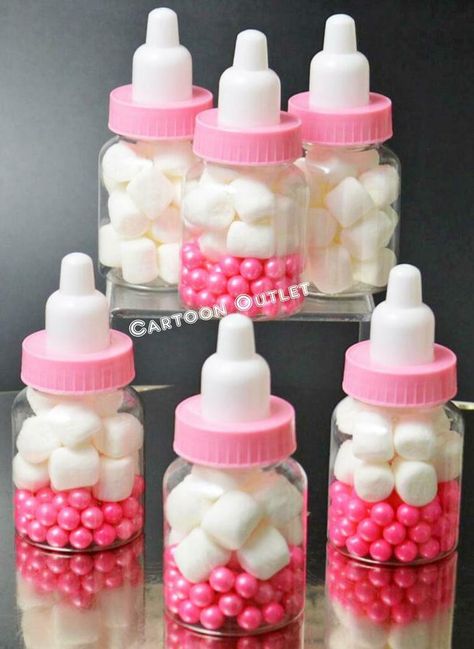 Baby Bottle Favors, Pink Baby Shower Decorations, Baby Shower Souvenirs, Pink Party Decorations, Baby Shower Girl, Baby Favors, Girl Baby Shower Decorations, Baby Shower Flowers, Baby Shower Party Supplies