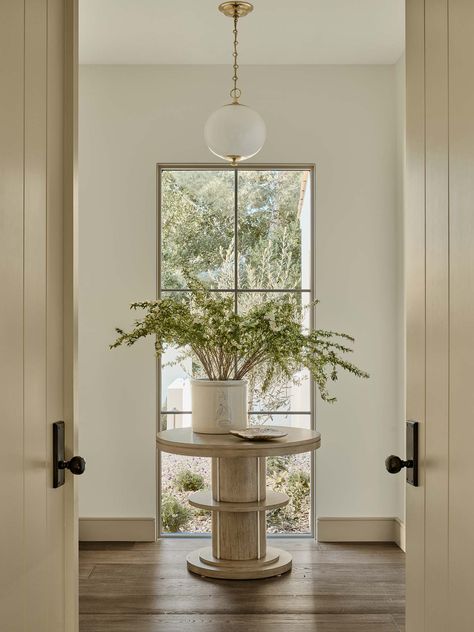 Entry With Round Table, Round Table In Entryway, Entry Table Round, Rounded Entryway, Round Entryway Table, Country Paint Colors, Round Entry Table, Oak Knoll, English Country Home