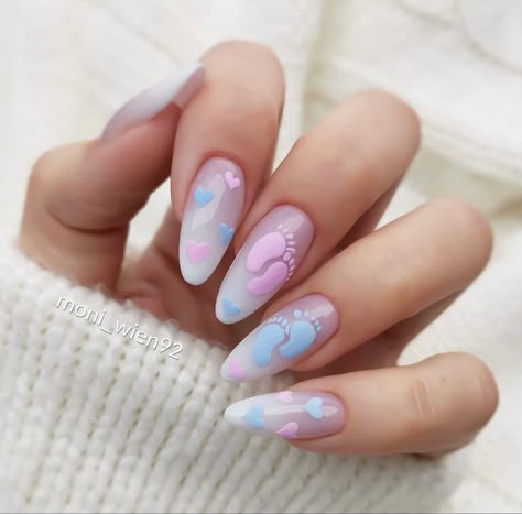 Baby Nail Art, Gender Reveal Nails, Baby Shower Nails, Idee Babyshower, Nagellack Trends, Spring Acrylic Nails, Long Acrylic Nail Designs, Baby Nails, Nail Art Designs Diy