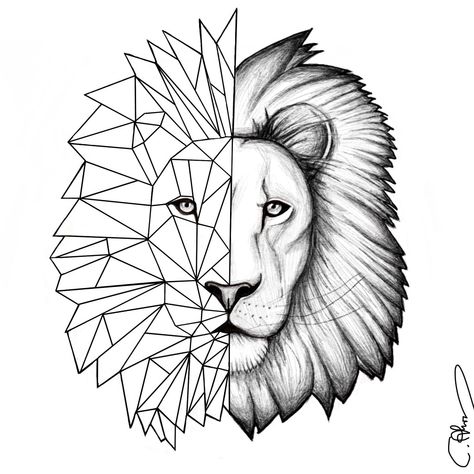 Amor Tattoo, Geometric Lion Tattoo, Lion Art Tattoo, Geometric Art Animal, Tattoo Painting, Abstract Lion, Geometric Lion, Lion Head Tattoos, Lion Drawing