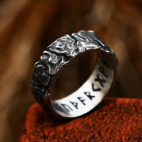 Morgan Core, Rune Ring, Ren Faire Ideas, Word Ring, Rock Rings, Norse Pagan, Mens Rings Fashion, Viking Ring, Dance Jewelry