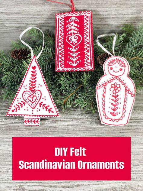 I just love the simple but colorful style that is common to Scandinavian decorations. I had a friend who was from Denmark when I was little and I was always in awe of her Christmas decor. Now, I’m making my own Felt Scandinavian Ornaments. Swedish Ornaments Diy, Scandinavian Felt Christmas Ornaments, Scandinavian Ornaments Diy, Scandinavian Christmas Crafts, Scandi Crafts, Scandinavian Ornaments, Folk Christmas, Scandinavian Christmas Ornaments, Felt Ornaments Diy