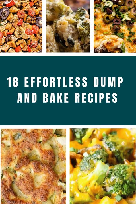 Looking for easy dump and bake dinners? Say goodbye to the struggle of weeknight meal prep with these simple and delicious dump and bake recipes. From hearty casseroles to flavorful one-pan dishes, these meals are perfect for busy evenings when you need a quick dinner solution. With minimal prep work and hands-off cooking, these dump and bake dinners will make your life so much easier. Quick And Easy Dump Dinner Recipes, Easy Baked Meals Dinners, Oven Meals For A Crowd, Chicken Freezer Dump Meals, Dump And Bake Crockpot Recipes, Ramen Bake Dump, Dump And Bake Dinners Healthy, Easy Baked Casserole Recipes, Easy Weeknight Fall Dinners