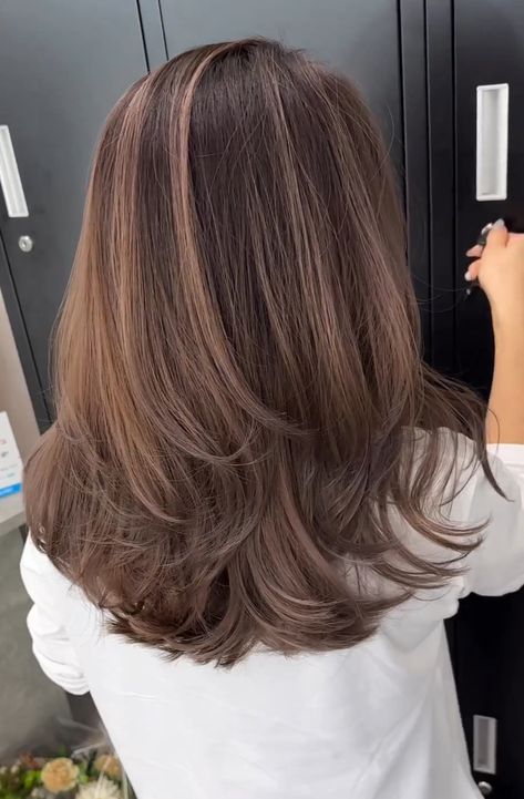 Layered Haircut On Medium Hair, Soft Brown Hair Medium Length, Medium Length Haircut With Layers No Bangs, Right Below Shoulder Length Hair With Layers, Mid Hair Length With Layers, Long Layer Mid Length Hair, Brown Blonde Mid Length Hair, Layered Haircuts For Medium Hair Back View, Soft Layers Thick Hair