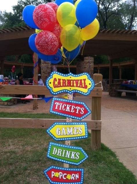 Carnival Birthday Party sign!  See more party planning ideas at CatchMyParty.com! Direction Signs, Theme Carnaval, Carnival Birthday Party Theme, Circus Carnival Party, Carnival Decorations, Circus Theme Party, Kids Carnival, Carnival Themed Party, Circus Birthday Party