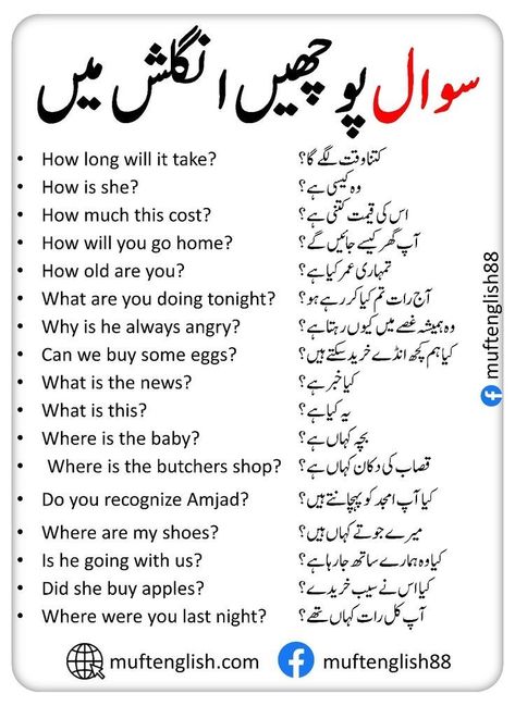 Question In English, Learning Urdu, Interrogative Sentences, English Connection, Basic English Grammar Book, Simple English Sentences, English Sentence, Basic English Sentences, English Phrases Sentences