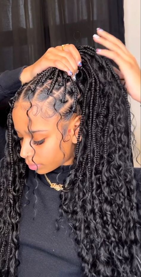 Hairstyle Hacks, Boho Braided Hairstyles, Short Box Braids Hairstyles, Big Box Braids Hairstyles, Goddess Braids Hairstyles, Box Braids Hairstyles For Black Women, Braided Cornrow Hairstyles, Braids Hairstyles Pictures, Cute Box Braids Hairstyles