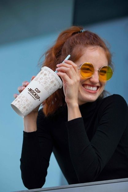 Happy Women Photography, Product With Model Photography, Happy Person Photography, Holding Drink Reference, Drinking Pose, Drinking Tea Photography, Happy Poses, Ayesha Malik, Woman Drinking Coffee