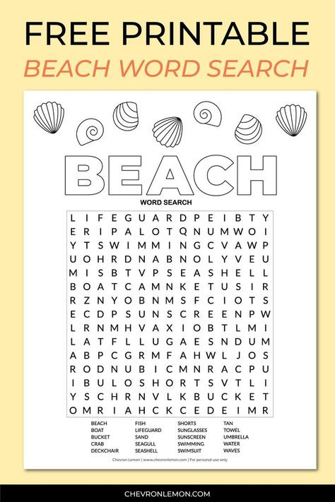 Free printable beach word search puzzle Summer Word Search Free Printable, Beach Themed Activities For Kids, Beach Theme Games, Beach Themed Games, Beach Word Search, Beach Themed Activities, Beach Worksheet, Beach Printables, Camp Flyer