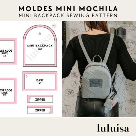 LuLuisa Mini Backpack Diy Free Pattern, Mini Backpack Pattern Free, Mini Backpack Diy, Mini Backpack Pattern, Diy Mini Bag, Backpack Patterns, Mini Bag Pattern, Sewing Patterns Free Bag, Backpack Sewing Pattern