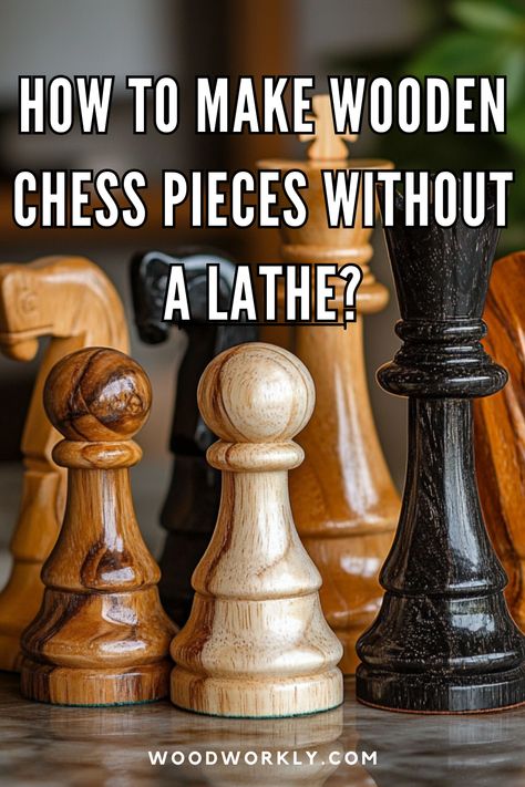 Discover how to craft detailed wooden chess pieces without a lathe. Perfect for DIY enthusiasts and woodworkers! #Woodworking #DIYProjects #Chess #Crafting #Woodwork Chess Pieces Diy, Carving Chess Pieces, Diy Wooden Games, Diy Chess Set, Diy Lathe, Wood Craft Patterns, Wood Chess Set, Simple Wood Carving, Wood Carving For Beginners