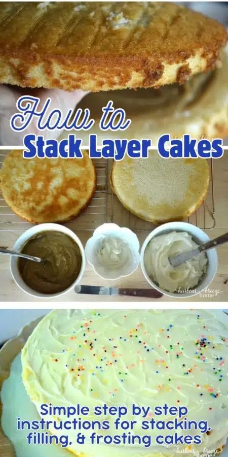 How to Stack a Cake (Like a Pro!) How To Make A Two Layer Cake, How To Stack A Cake, How To Make A Two Tier Cake, 2 Layer Cake Birthday, Layer Cake Filling, Double Layer Cake, 2 Layer Cakes, Two Layer Cakes, How To Stack Cakes