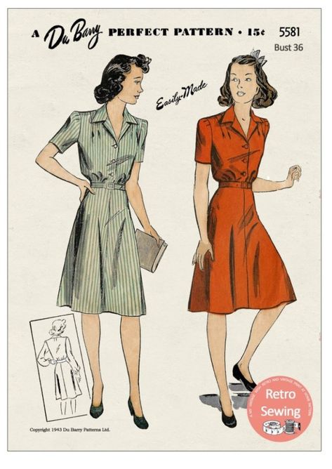 The Shirtwaist Dress of the 1940s and 1950s 30s Dress Pattern, Shirt Dress Designs, Tea Dress Pattern, 1930s Dress Pattern, 1950s Shirtwaist Dress, 1940s Wartime, Realistic Reference, 1940s Dress Pattern, Company Poster